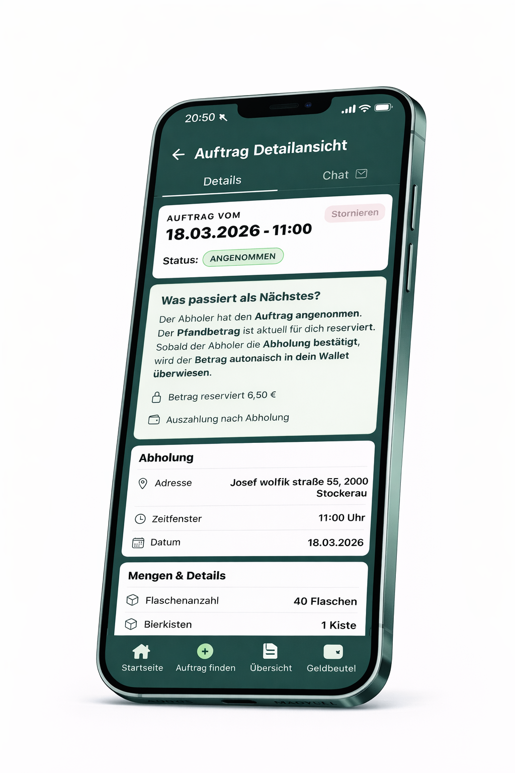 PFANDIGO App Detail-Ansicht